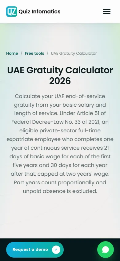 UAE gratuity calculator on a phone