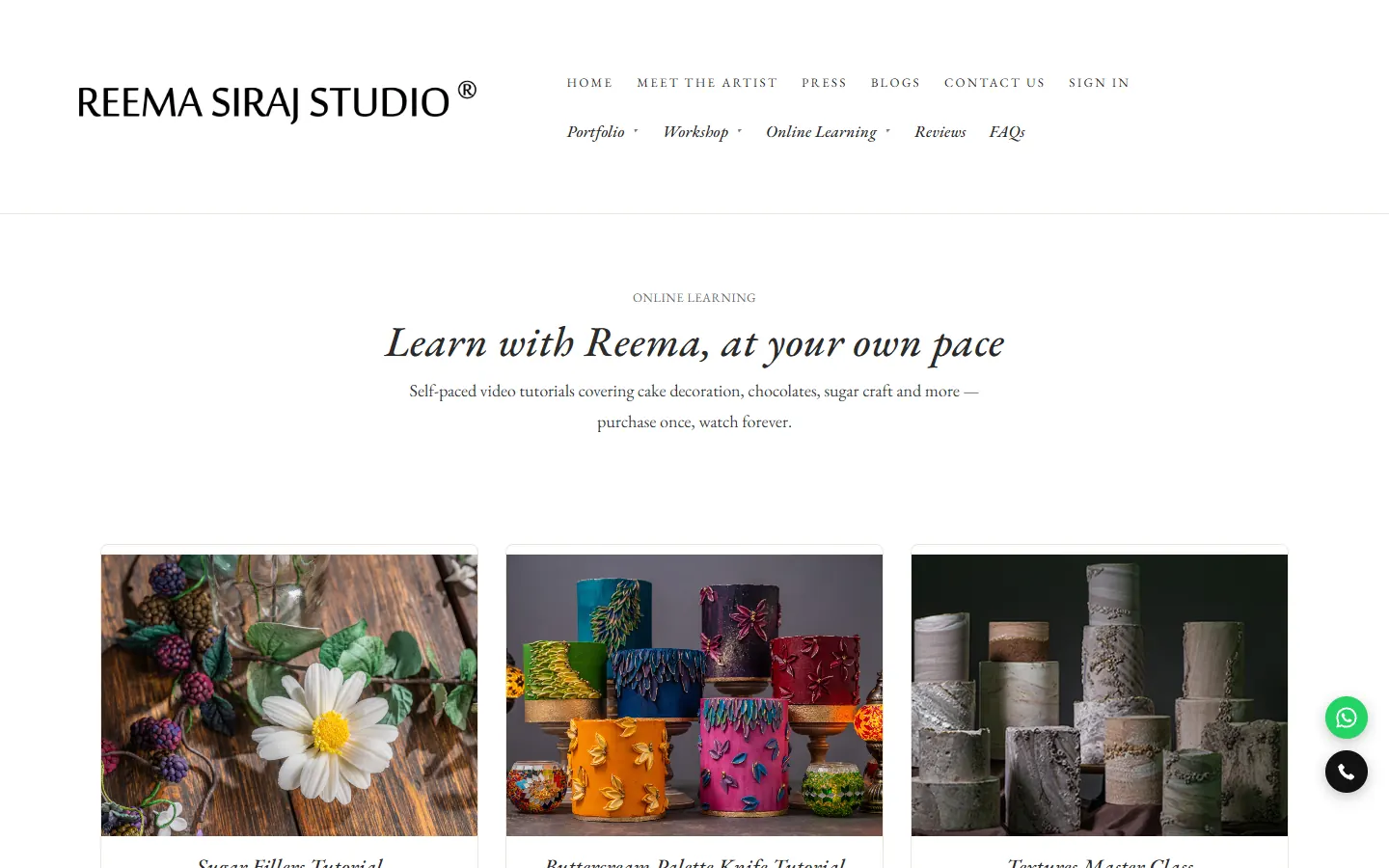Reema Siraj Studio online tutorials page