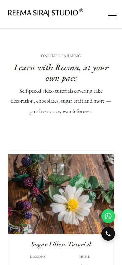 Online tutorials page on a phone